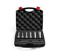 Annular Cutter Set Carbide TCT 8pcs JESTUOUS 3/4 Inch Weldon Shank 1-3/8 Cutting Depth and Cutting Diameter from 1/2 to 1-1/16 Two Flat Bit for Drill Press with 2 Pilot Pins