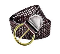 ANNULOYA 2 Inch Wide Leather Braided Belt for Women Hand Made Soft Woven Waistbands with Gold Round Pin Buckle, Coffee