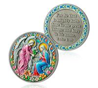 Annunciation Christian Challenge Coin Angel and Virgin Jesus Bible Coin Luke 1:49 Jesus God Christian Prayer Token Art Pocket Bible Verses Jesus Religious Gifts for Men Women
