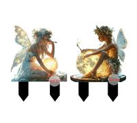 ANNUOZE 2PCS Garden Fairies Decor, 2D Flat Acrylic Fairy Sign with Stake, Magic Fairy Garden Accessories for Indoor Outdoor Yard Lawn Pot Plants (Mystical Orb Fairies)