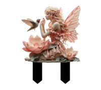 ANNUOZE Fairy Garden Stake, 2D Flat Acrylic Magic Fairy Decoration, Garden Accessories for Outdoor Indoor Patio Yard Lawn Flower Pot Plants (Pink Fairy and Hummingbird)