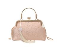 ANNUOZE Women's Clutch Bag, Elegant Rose Evening Bag, Vintage Floral Purse with Tassel Charm, Floral Handbag Shoulder Bag Crossbody Bag for Weddings, Proms, Cocktail Parties, pink, Mittelgroße