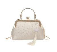 ANNUOZE Women's Clutch Bag, Elegant Rose Evening Bag, Vintage Floral Purse with Tassel Charm, Floral Handbag Shoulder Bag Crossbody Bag for Weddings, Proms, Cocktail Parties, pure white, Mittelgroße