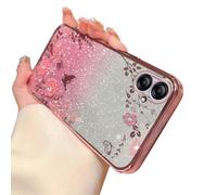 Annyojo Case for Samsung Galaxy A04e, Glitter Crystal Soft TPU Stylish Butterfly Floral Heart Clear Protective Cover with Strap (Rose Gold)
