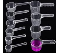 Annyswit 10 PCS Washing Powder Scoop, Transparent Scoops for Powder with Scale 10 15 20 25 30 40 60 70 80 100ml, Protein Scoop Reusable Plastic Measuring Spoon for Creatine Liquids Kitchen Supplies