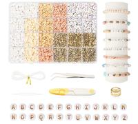 Annyswit 2064 Pcs Clay Beads Bracelet Making Kit, White Clay Beads Set Includes 5 Bonus Craft Tools, Gold Color Themed Seed Beads DIY Jewelry Making Kit for Bracelets & Necklaces
