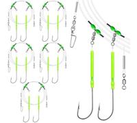 Annyswit 5PCS Sea Fishing Flapper Rigs, 119cm Pre-Tied Double Hook Rig with Swivel & Quick Change Snap, Shore Beach Casting Sea Fishing Rig, Hook Sizes 1 to 4/0 for Bass, Cod, Flounder and Whiting
