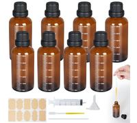 Annyswit 8 Pcs Amber Glass Bottle with 0-50ml Scale, 50ml Small Essential Oil Bottles with Pipette, Syringe & Conduit, Brown Glass Bottles with Funnel & Sticker for Essential Oil, Perfume, Skin Oil