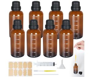 Annyswit 8 Pcs Amber Glass Bottle with 0-50ml Scale, 50ml Small Essential Oil Bottles with Pipette, Syringe & Conduit, Brown Glass Bottles with Funnel & Sticker for Essential Oil, Perfume, Skin Oil