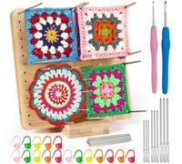 Annyswit Wooden Crochet Blocking Board and Pins Set, Granny Square Blocking Board for Crochet & Knitting Projects, with 20 Steel Pins, 9 Large Eye Needles, 2 Crochet Hooks, 20 Stitch Markers 7.7 inch