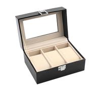 AnnZhao Watch Box for Men,3 Slot Watch Case with Glass Lid,Watch Display Case, PU Leather Display Storage Case for Jewelry,Mens Watch Box Organizer-Black