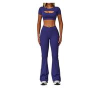 ANODHFECK 2 Pcs Sports Skirts Set Shorts Shirts Gym Suit Women Yoga Clothing Casual Workout Suit Soften Sportswear(Dark Blue 4,M)