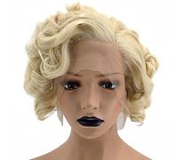 ANOGOL Hair Cap+ 13 * 1 Middle Part Light Blonde Lace Front Wig Synthetic Hair Short Curly 613 Blonde Bob Wigs Glueless Natural Hairline For Women