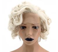 ANOGOL Hair Cap+ 13 * 1 Middle Part Light Blonde Lace Front Wig Synthetic Hair Short Curly 613 Blonde Bob Wigs Glueless Natural Hairline For Women