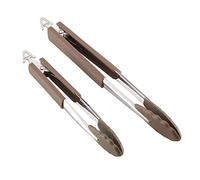 Anolon 47439 SureGrip Dishwasher Safe Nonstick Locking Cooking Tongs Set/Salad Serving Tools, Nylon, Bronze Brown