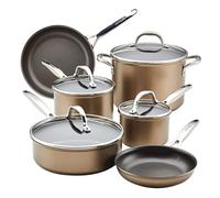 Anolon Ascend Hard Anodized Nonstick Cookware/Pots and Pans Set - Good for All Stovetops (Gas, Glass Top, Electric & Induction), Dishwasher & Oven Safe with Stainless Steel Handles, 10 Piece - Bronze