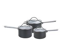 Anolon Professional Saucepans -16, 18 and 20cm-Premium Non Stick Sauce Pans with Glass lids Anodised cookware - Oven and Dishwasher Safe, hard-anodized_aluminum, Black, Set of 3