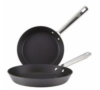 Anolon Professional Non Stick Frying Pan Set of 2 - Durable Frying Pan Set 20 & 28cm, with Stainless Steel Riveted Handles, Oven & Dishwasher Safe Cookware, Black