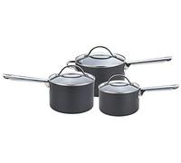 Anolon Professional Saucepans -16, 18 and 20cm-Premium Non Stick Sauce Pans with Glass lids Anodised cookware - Oven and Dishwasher Safe, hard-anodized_aluminum, Black, Set of 3