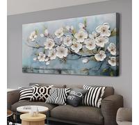 Anolyfi White Textured Flowers Wall Art for Living Room Canvas Wall Decor, Modern Elegant Landscape Wall Art for Dining Room Hallway Office Home 40"x20"