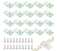 ANOMM 20PCS Transparent Strip Light Clips, Self Adhesive with Screws Mounting Holder, LED Fixing Clips and Screws for 10mm IP30/65 Light Strips, Fairy Lights, String Light, Wire, Cable (Green Sticker)