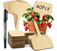 ANOMM 40pcs Bamboo Plant Labels with Pen, T-Type Reusable Plant Name Tags