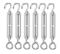 ANOMM 6PCS M6 Turnbuckle Wire Tensioner, 304 Stainless Steel Adjustable Turnbuckle Hook, Eye Rope Cable Tension, Heavy Duty Sun Shade Sail Fixing for Rope Tightener, Garden Wire, ClotheslineTensioner