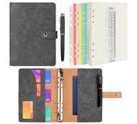 ANOMM A5 Ring Binder Notebook PU Leather Diary, Refillable Notebook with A5 Dot Grid Paper & Inner Pockets & Index Divider, Spiral Journal Binder for Travel Work School and Personal Organizer-Gray