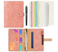 ANOMM A5 Ring Binder Notebook PU Leather Diary, Refillable Notebook with A5 Dot Grid Paper & Inner Pockets & Index Divider, Spiral Journal Binder for Travel Work School and Personal Organizer-Pink