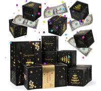 ANOMM Birthday Surprise Money Explosion Box, Folding Pop up Money Gift Box, Black Gold Bouncing Cash Boxes, 10Pcs Exploding Box with Confetti, Happy Birthday Mystery Box for Kids Boys Girls Men Women