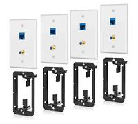ANONION 4 Pack Ethernet Coax Wall Plate 2 Port Cat6 RJ45 F Type Keystone Jack Connector with Single Gang Low Voltage Mounting Bracket, White