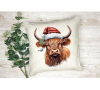Anonymous Gifting Christmas Watercolour Animals Printed Cushion Cover - 40x40cm - Linen style - Highland Cow 3