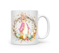 Anonymous Gifting Easter Joy: Hand-Printed 11oz Ceramic Coffee Mug Featuring Peter Rabbit in an Easter Wreath with Coloured Eggs