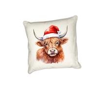 Anonymous Gifting Highland Cow Printed Cushion Cover - 40x40cm - Linen style - Christmas Cow 1