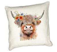 Anonymous Gifting Highland Cow Printed Cushion Cover - 40x40cm - Linen style - Cow 1