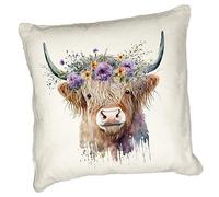 Anonymous Gifting Highland Cow Printed Cushion Cover - 40x40cm - Linen style - Cow 2