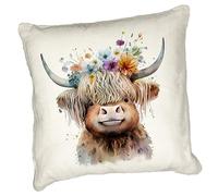 Anonymous Gifting Highland Cow Printed Cushion Cover - 40x40cm - Linen style - Cow 4