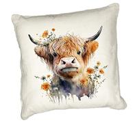 Anonymous Gifting Highland Cow Printed Cushion Cover - 40x40cm - Linen style - Cow 5