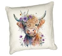 Anonymous Gifting Highland Cow Printed Cushion Cover - 40x40cm - Linen style - Cow 6