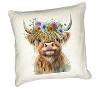 Anonymous Gifting Highland Cow Printed Cushion Cover - 40x40cm - Linen style - Cow 7