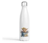 Anonymous Gifting Highland Cow Water Bottle - Green - Double Wall Insulated Stainless Steel Sport Drinks 500ml Gift Ideal for School Work Office Oudoor