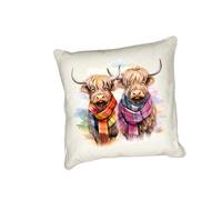 Anonymous Gifting Highland Cows in scarves printed cushion cover - perfect for Highland Cow lovers
