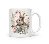 Anonymous Gifting Spring Easter Bunny Floral Rabbit Mug - Hand Printed Vintage Inspired Design - Bunny 1 - Beautiful Glossy Printed Mug