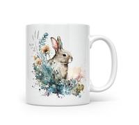 Anonymous Gifting Spring Easter Bunny Floral Rabbit Mug - Hand Printed Vintage Inspired Design - Bunny 5 - Beautiful Glossy Printed Mug