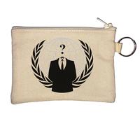 Anonymous Hacker Question Mark Symbol Logo Key Chain Coin Purse Beige