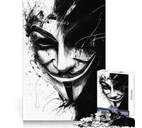 Anonymous Mask Art Vendetta Jigsaw Puzzles for Adults 1000 Piece Recreational Game Clean Connection Pattern Assemble Table Accent (38x52cm)