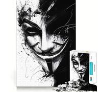 Anonymous Mask Art Vendetta Jigsaw Puzzles for Adults 1000 Piece Recreational Game Clean Connection Pattern Assemble Table Accent (38x52cm)