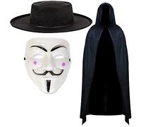 Anonymous Mask, Hooded Cape, Hat and Sais Knives Fancy Dress Set