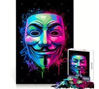 Anonymous Mask Neon Art Jigsaws 1000 Pieces for Adults Recreational Game HD Print Hard Challenge Xmas Idea (50x75cm)