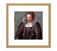 Anonymous Portrait Queen Elizabeth I England Painting 8X8 Inch Square Wooden Framed Wall Art Print Picture with Mount Artery8 Light Oak One Size
